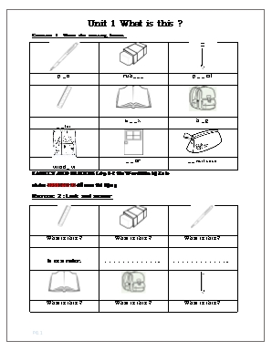 Bài tập môn Tiếng Anh Lớp 1 - Unit 1 What is this